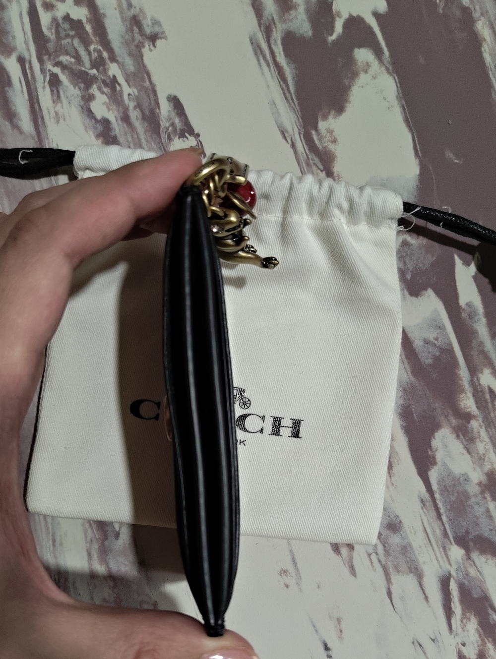 Coach Black Spazzolato Leather Essential Card Case with Charms - Picture 10 of 10